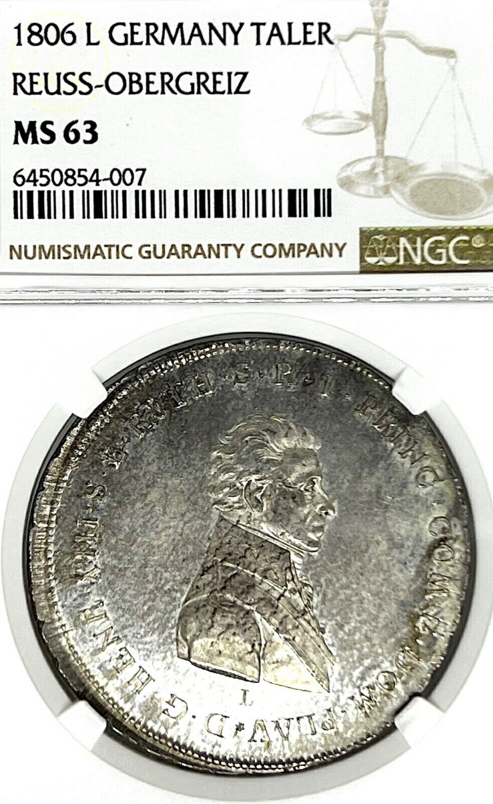 【極美品/品質保証書付】 アンティークコイン 硬貨 German States Reuss-Greitz 1806L Taler Coin Thaler NGC MS 63 UNC PL/PP RARE TOP [送料無料] #oct-wr-011201-17962