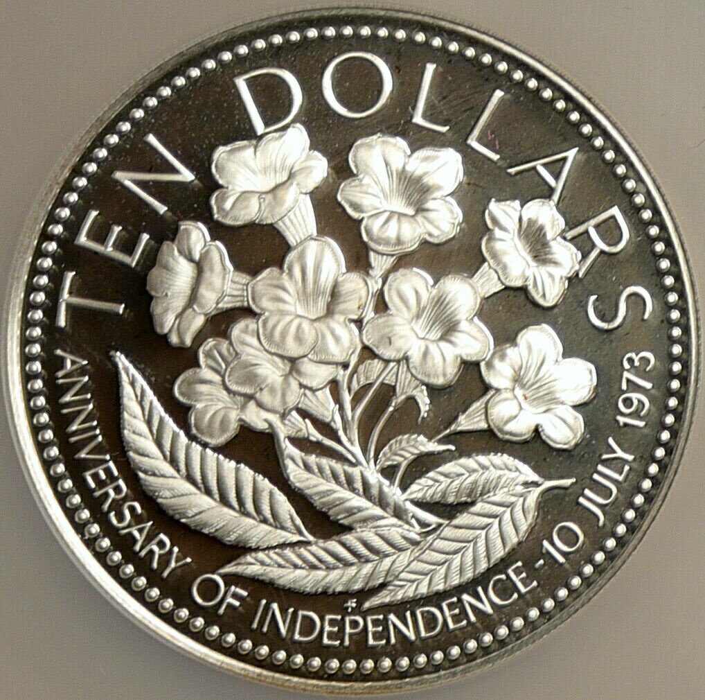 【極美品/品質保証書付】 アンティークコイン コイン 金貨 銀貨 [送料無料] 1976 The BAHAMAS Independence Flowers VINTAGE Proof Silver $10 Coin NGC i103897