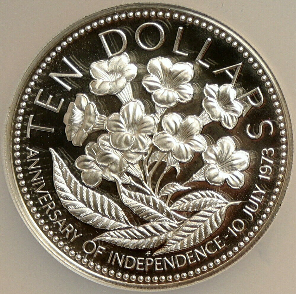 【極美品/品質保証書付】 アンティークコイン コイン 金貨 銀貨 [送料無料] 1975 The BAHAMAS Independence Flowers VINTAGE Proof Silver $10 Coin NGC i103892