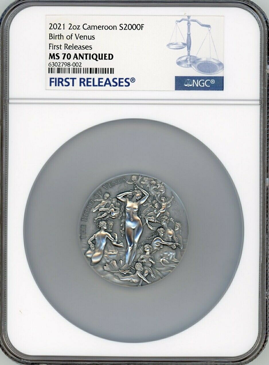 ڶ/ʼݾڽա ƥ    [̵] NGC 70 Cameroon 2021 Celestial Beauty Birth of Venus 2000F Silver Coin 2 oz