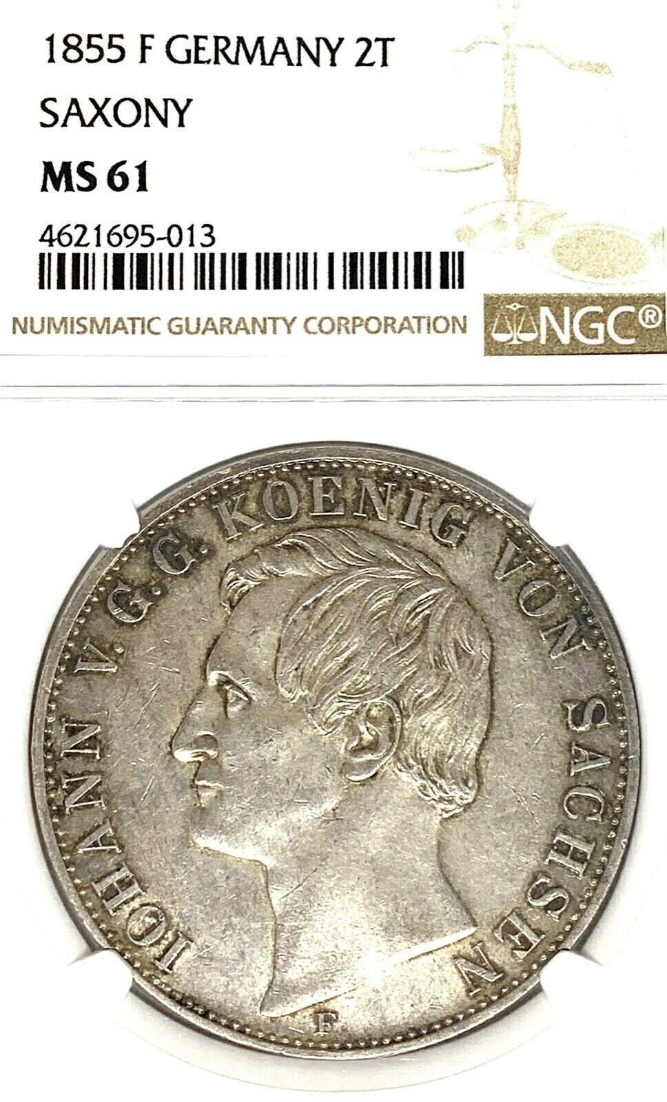 ڶ/ʼݾڽա ƥ    [̵] German States Saxony 1855 F Two Taler Coin NGC MS 61 VZ/F.STGL Thaler Deutsc UNC