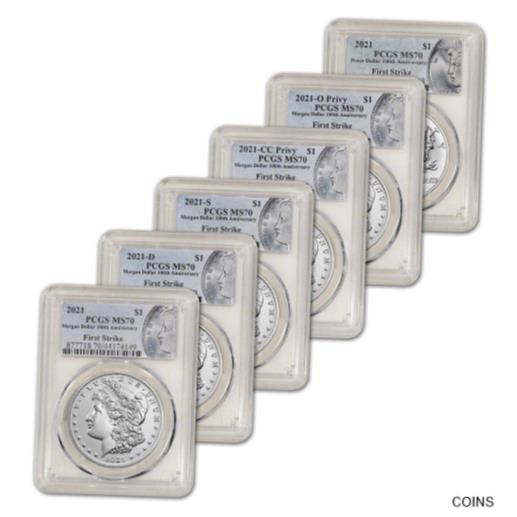 【極美品/品質保証書付】 アンティークコイン 銀貨 2021 US Six Coin Morgan and Peace Silver Dollar Set - PCGS MS70 First Strike [送料無料] #sct-wr-011201-25