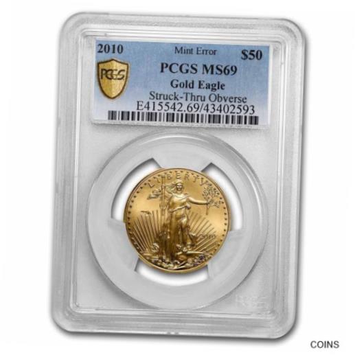 【極美品/品質保証書付】 アンティークコイン 金貨 2010 1 oz Gold Eagle MS-69 PCGS (Error, Minor Strike-Thru Obv) - SKU#247199 [送料無料] #got-wr-011201-3149