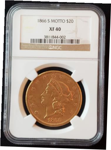 【極美品/品質保証書付】 アンティークコイン 金貨 1866-S Motto $20 Gold Double Eagle Coin PCGS XF40 San Francisco Pre-1933 Gold [送料無料] #gct-wr-011201-3238