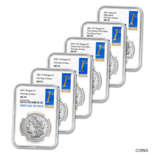 【極美品/品質保証書付】 アンティークコイン 銀貨 2021 US Six Coin Morgan and Peace Silver Dollar Set - NGC MS70 First Day Issue [送料無料] #sct-wr-011201-3497