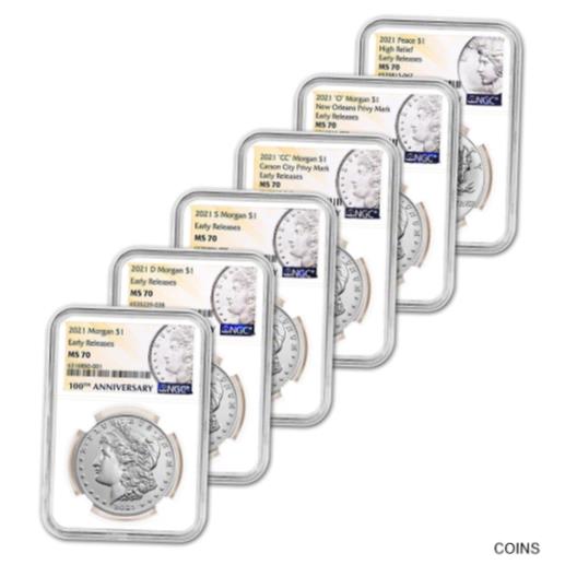 【極美品/品質保証書付】 アンティークコイン 銀貨 2021 US Six Coin Morgan and Peace Silver Dollar Set - NGC MS70 Early Releases [送料無料] #sct-wr-011201-3556