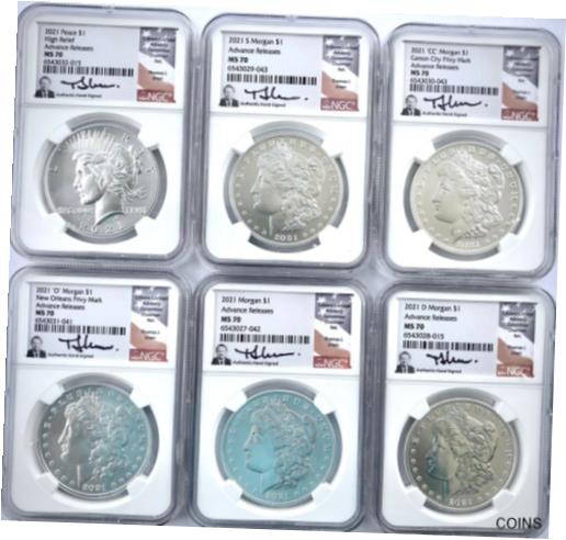 【極美品/品質保証書付】 アンティークコイン 硬貨 2021 $1 Morgan and Peace Dollar Set P,D,S,O,CC NGC MS70 Ad/Rel, T Uram Signature [送料無料] #oot-wr-011201-3782