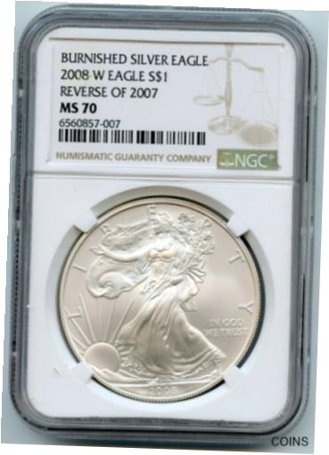 【極美品/品質保証書付】 アンティークコイン コイン 金貨 銀貨 [送料無料] 2008-W Burnished 1 oz Silver Eagle NGC MS70 Reverse of 2007 West Point Mint CA16