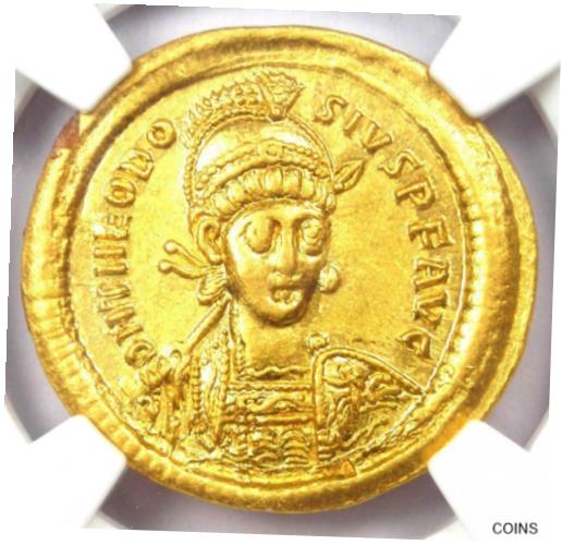 【極美品/品質保証書付】 アンティークコイン コイン 金貨 銀貨 [送料無料] Roman Theodosius II AV Solidus Gold Coin 402-450 AD - NGC AU - 5/5 Strike!