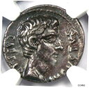 アウグストゥス オクタウィアヌス AR デナリウス銀貨 紀元前 13 年 C. Ant。レギナス - NGC XF (EF)Augustus Octavian ...