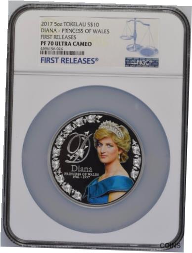 【極美品/品質保証書付】 アンティークコイン 銀貨 2017 Princess Diana 5oz Silver $10 Coin 20th Anniversary NGC PF70 (POP-22) w/COA [送料無料] #sct-wr-011201-6434