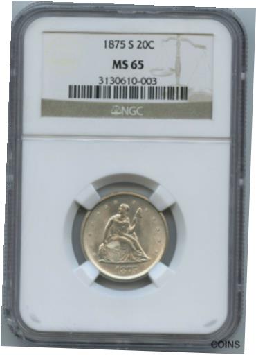 【極美品/品質保証書付】 アンティークコイン 硬貨 1875 S 20 Cent NGC MS 65 Super White and Absolutely the Perfect Type Coin!! [送料無料] #oct-wr-011201-10712