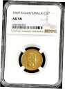 1869 R ゴールド グアテマラ 5 ペソ ラファエル カレラ 紋章 コイン NGC UNC 58 について1869 R GOLD GUATEMALA 5 P...