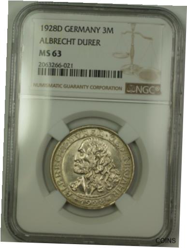 ڶ/ʼݾڽա ƥ    [̵] 1928D Germany Albrecht Durer 3M Three Marks Silver Coin NGC MS-63