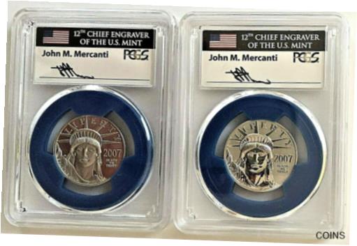  アンティークコイン プラチナ 2007-W $50 PLATINUM EAGLE-10TH ANNIVERSARY-2 COIN SET-MINT ENGRAVER-PCGS PR70!!!  #pct-wr-011201-682