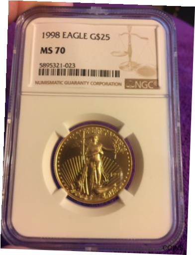 【極美品/品質保証書付】 アンティークコイン 金貨 1998 $25 1/2oz Gold Eagle MS70 NGC [送料無料] #got-wr-011201-7079