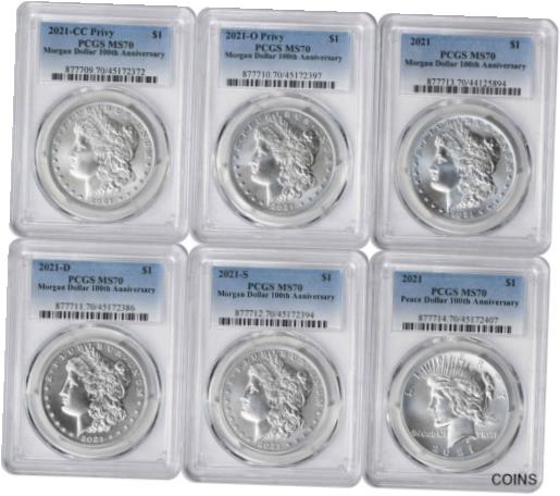 【極美品/品質保証書付】 アンティークコイン 銀貨 2021 Morgan and Peace Silver Dollar 6-Coin Set MS70 PCGS [送料無料] #sct-wr-011201-745
