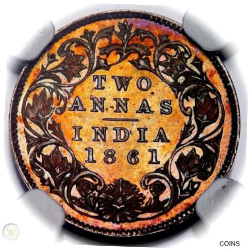 【極美品/品質保証書付】 アンティークコイン 銀貨 British India 1861 Two Anna Silver Pattern Royal Mint Coin Aligned NGC PF65 Rare [送料無料] #sct-wr-011201-7942