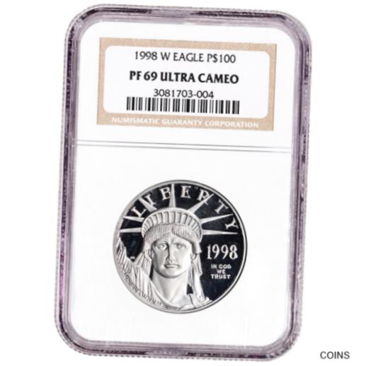 【極美品/品質保証書付】 アンティークコイン コイン 金貨 銀貨 [送料無料] 1998 W American Platinum Eagle Proof 1 oz $100 - NGC PF69 UCAM