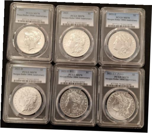 【極美品/品質保証書付】 アンティークコイン 銀貨 2021 Set 6 Coin Silver Morgan and Peace Dollar 100th Ann Set PCGS MS70 $1 [送料無料] #sct-wr-011201-83