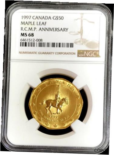  アンティークコイン 金貨 1997 GOLD CANADA RCM 1 OZ 999.9 $50 MOUNTIE MAPLE LEAF COIN NGC MINT STATE 68  #gct-wr-011201-8652