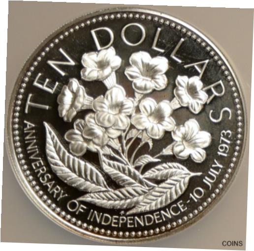 【極美品/品質保証書付】 アンティークコイン コイン 金貨 銀貨 [送料無料] 1975 The BAHAMAS Independence Flowers VINTAGE Proof Silver $10 Coin NGC i103893