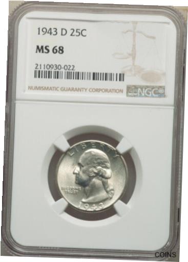 【極美品/品質保証書付】 アンティークコイン 硬貨 1943 D 25C Washinton Quarter NGC MS68 Eye White Gorgeous Coin QRC2 [送料無料] #oct-wr-011201-11449