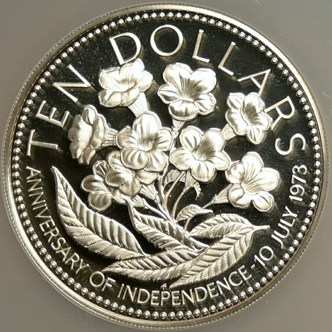 【極美品/品質保証書付】 アンティークコイン コイン 金貨 銀貨 [送料無料] 1975 The BAHAMAS Independence Flowers VINTAGE Proof Silver $10 Coin NGC i103900