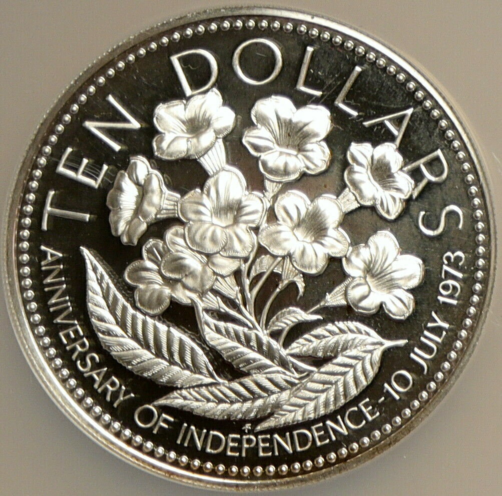 【極美品/品質保証書付】 アンティークコイン コイン 金貨 銀貨 [送料無料] 1975 The BAHAMAS Independence Flowers VINTAGE Proof Silver $10 Coin NGC i103893