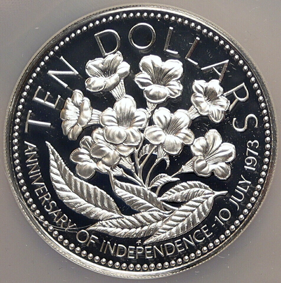 【極美品/品質保証書付】 アンティークコイン コイン 金貨 銀貨 [送料無料] 1975 The BAHAMAS Independence Flowers VINTAGE Proof Silver $10 Coin NGC i98547