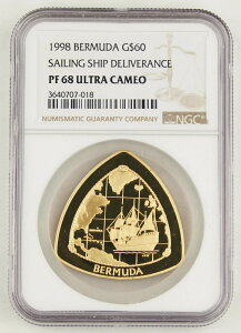 バミューダ 1998 1 オンス ゴールド プルーフ トライアングル $60 コイン NGC PF68 ウルトラ カム 帆船Bermuda 1998 1 Oz Gold Proof Triangular $60 Coin NGC PF68 Ultra Cam Sailing Ship