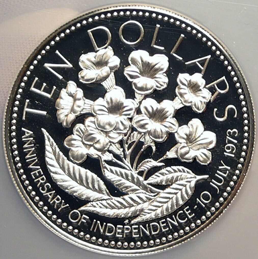 【極美品/品質保証書付】 アンティークコイン コイン 金貨 銀貨 [送料無料] 1976 The BAHAMAS Independence Flowers VINTAGE Proof Silver $10 Coin NGC i98546