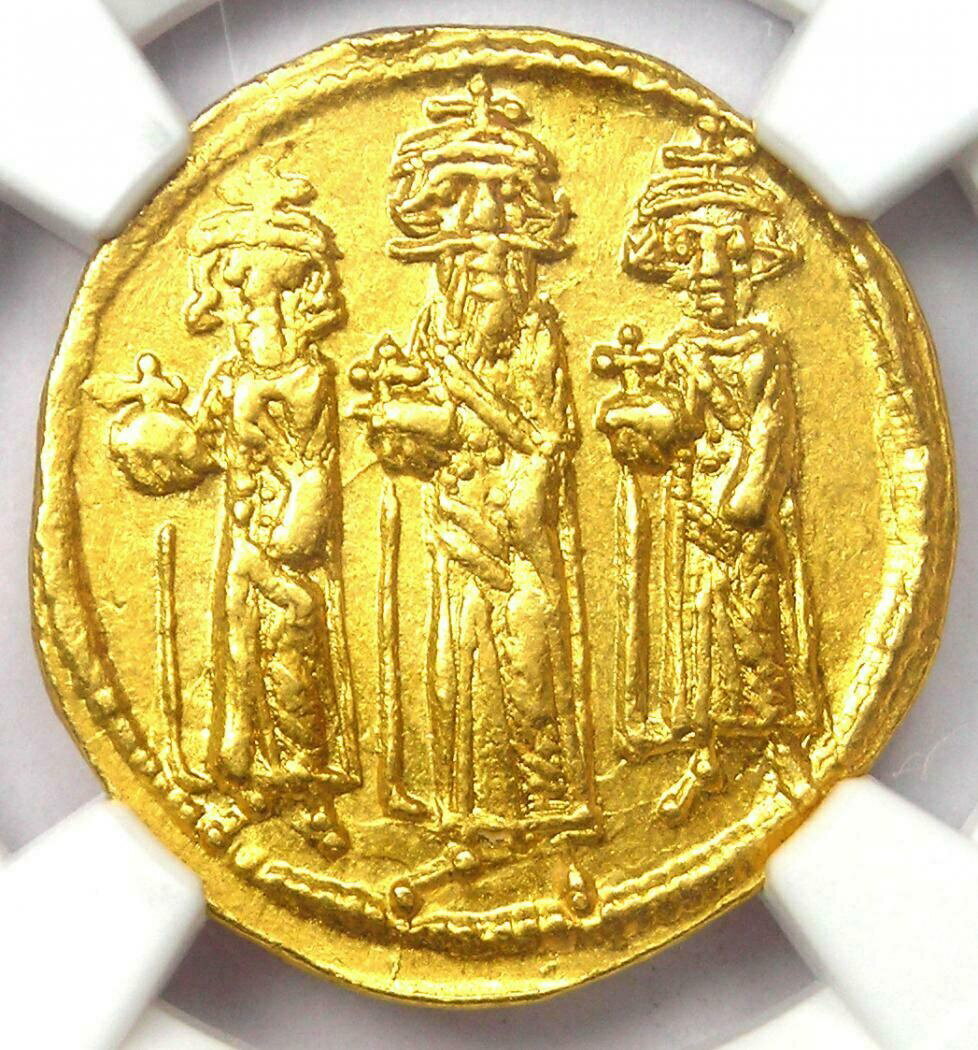  アンティークコイン コイン 金貨 銀貨  Heraclonas & Heraclius AV Solidus Gold Byzantine Coin 632-641 AD. NGC Choice AU