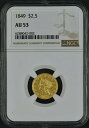 1849 ドル 2.5 リバティ US 金貨 NGC AU 53。1849 $2.5 Liberty US Gold Coin NGC AU 53.
