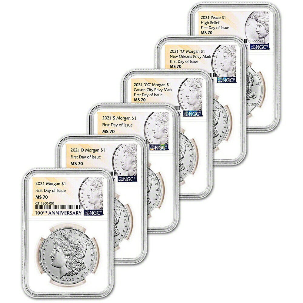 【極美品/品質保証書付】 アンティークコイン 銀貨 2021 US Six Coin Morgan and Peace Silver Dollar Set - NGC MS70 First Day Issue [送料無料] #sct-wr-011201-13317