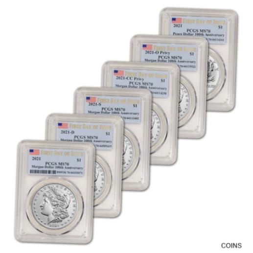 【極美品/品質保証書付】 アンティークコイン 銀貨 2021 US Six Coin Morgan and Peace Silver Dollar Set - PCGS MS70 First Day Issue [送料無料] #sct-wr-011201-134