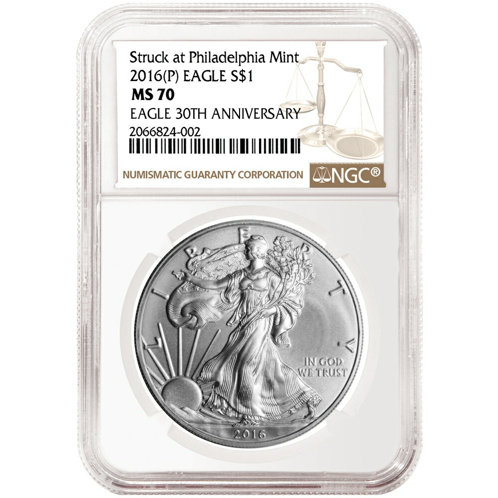 2016 (P) $1 アメリカン シルバー イーグル NGC MS70 ブラウン ラベル2016 (P) $1 American Silver Eagle NGC MS70 Brown Label