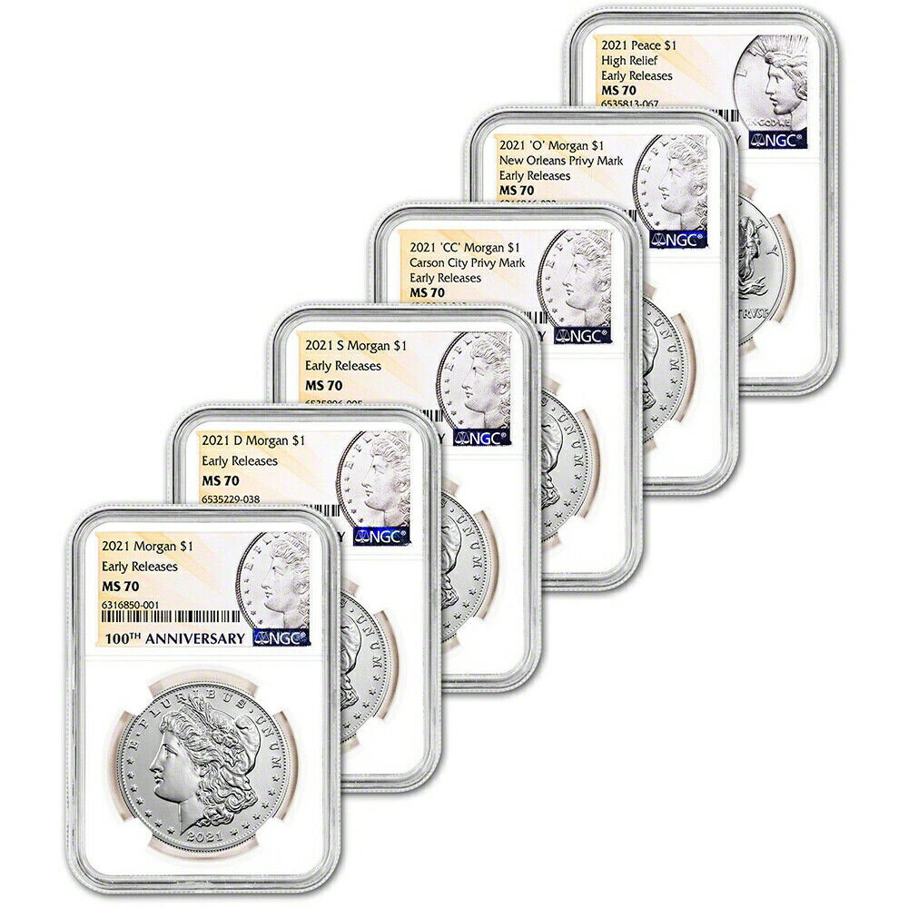 【極美品/品質保証書付】 アンティークコイン 銀貨 2021 US Six Coin Morgan and Peace Silver Dollar Set - NGC MS70 Early Releases [送料無料] #sct-wr-011201-13502