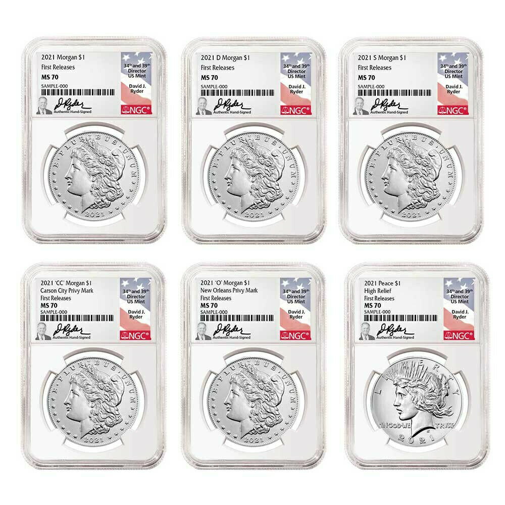 【極美品/品質保証書付】 アンティークコイン 銀貨 2021 $1 Morgan and Peace Silver Dollar 6pc Set NGC MS70 FR David Ryder Signature [送料無料] #sot-wr-011201-13590