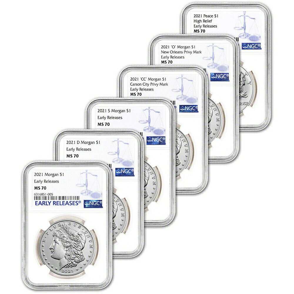 【極美品/品質保証書付】 アンティークコイン 銀貨 2021 US Six Coin Morgan and Peace Silver Dollar Set - NGC MS70 Early Releases [送料無料] #sct-wr-011201-13809