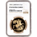 1991 英国ゴールド 5 ソブリン プルーフ ?5 - NGC PF69 ウルトラ カメオ1991 Great Britain Gold 5 Sovereign Proof ?5 - NGC PF69 Ultra Cameo(3)