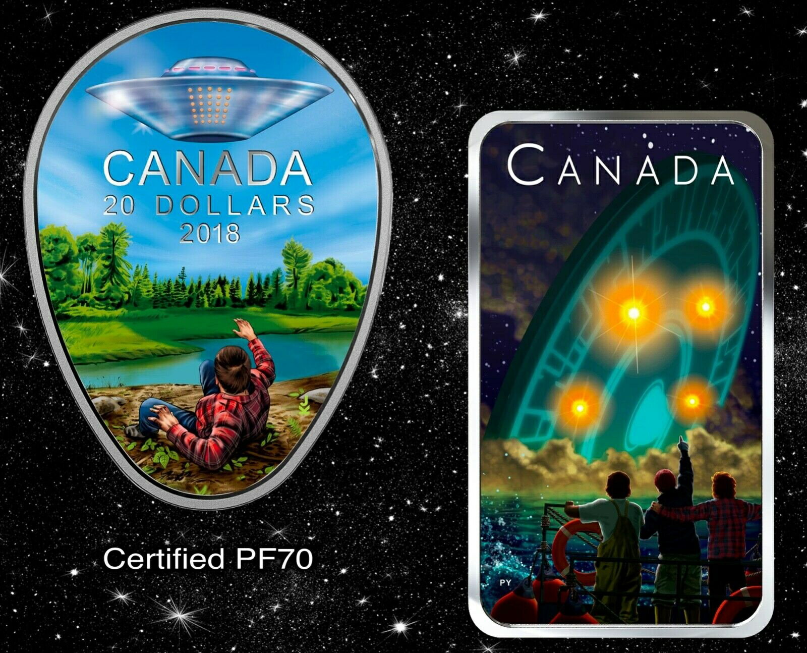  アンティークコイン 銀貨 2018 Falcon Lake PF70 & 2019 Shag Harbour UFO Incident Silver Coins, CANADA, RCM  #scf-wr-011201-16081