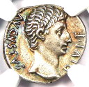 アウグストゥス AR デナリウス コイン 15 BC (Lugdunum) - 認定 NGC AU - AU では珍しい!Augustus AR Denariu...