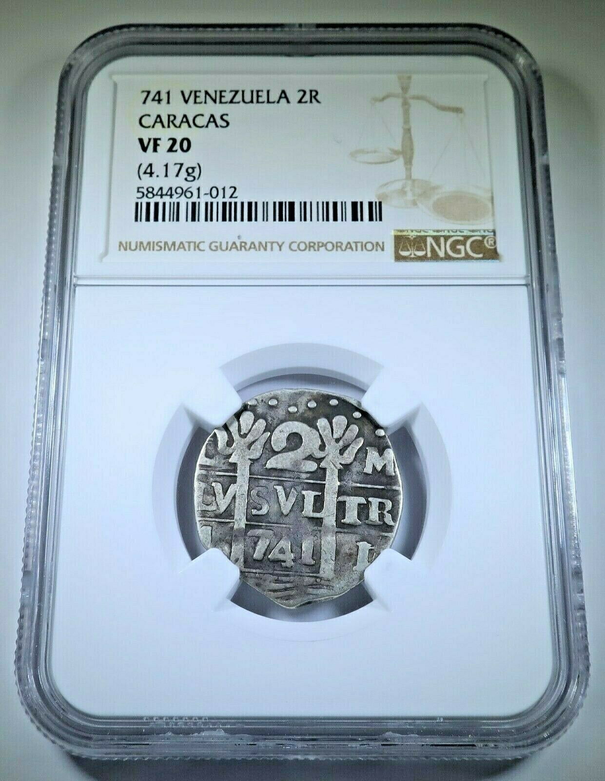 【極美品/品質保証書付】 アンティークコイン コイン 金貨 銀貨 送料無料 NGC VF 20 Venezuela Caracas 741 Silver 2 Reales (Chipi Chipi) Rare Antique Coin