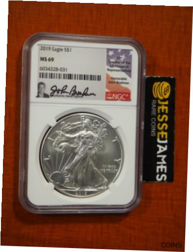  アンティークコイン コイン 金貨 銀貨  2019 $1 AMERICAN SILVER EAGLE NGC MS69 JOHN BOEHNER HAND SIGNED FLAG LABEL