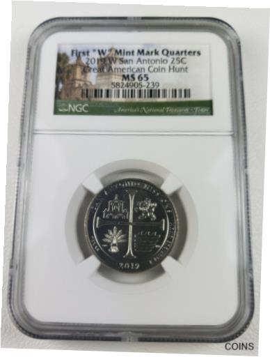 【極美品/品質保証書付】 アンティークコイン コイン 金貨 銀貨 [送料無料] 2019 W NGC MS65 *San Antonio* Great American Coin Hunt First W Mint Mark Quarter