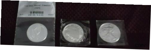 【極美品/品質保証書付】 アンティークコイン コイン 金貨 銀貨 [送料無料] 3 Lot 1 oz Each Fine Silver Rounds Pledge, Liberty & American Eagle 2020 Coin BU