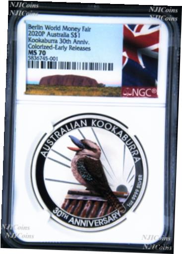 yɔi/iۏ؏tz AeB[NRC RC   [] 2020 Berlin Show Australia 30th Ann. Kookaburra Silver NGC MS 70 1oz $1 Coin ER