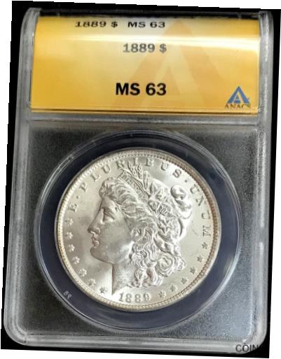 【極美品/品質保証書付】 アンティークコイン 銀貨 1889 US MORGAN SILVER DOLLAR $1 COIN ANACS MINT STATE 63 [送料無料] #scf-wr-011272-1133