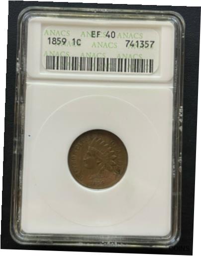 【極美品/品質保証書付】 アンティークコイン コイン 金貨 銀貨 [送料無料] 1859 Indian Head 1 Cent Coin, Old ANACS Small Case EF-40, Very Nice Coin
